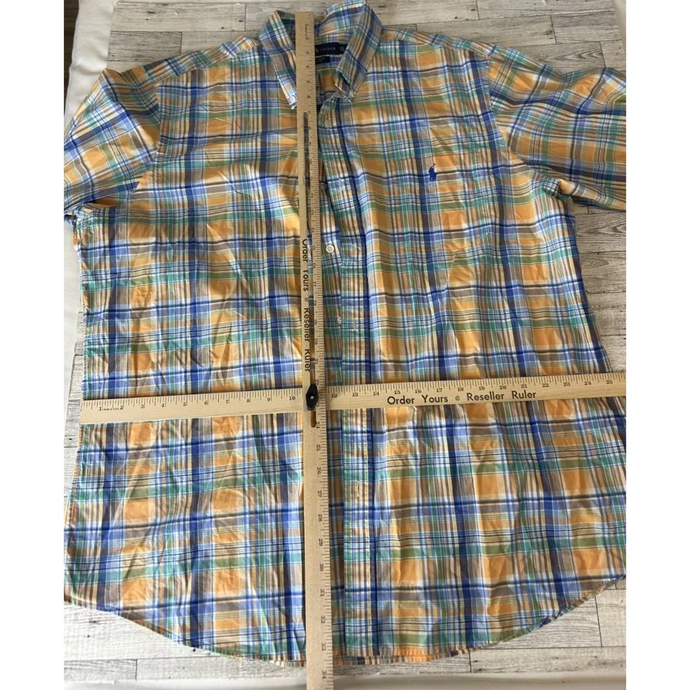 Polo Ralph Lauren Shirt Mens Big 2X Multicolor Plaid Blue Pony Long Sleeve